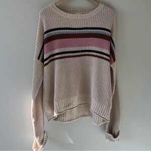 Hem & Thread Tan Striped Knit Sweater Size L